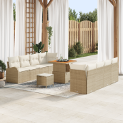 vidaXL 11 Delar Trädgårdsmöbelset med Kuddar Beige Poly Rattan Akaciat...