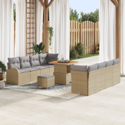 vidaXL 11-delars trädgårdsoff-set med kuddar beige poly rotting akacia