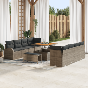 vidaXL 11-delad Trädgårdsoffaset med Kuddar Grå Poly Rattan Akacia, vi...