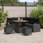 vidaXL 8-delars trädgårdsoff set med kuddar svart poly rattan akacia