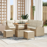 vidaXL 8-delad trädgårdsoff??? med kuddar Beige Poly Rattan Akacia