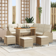 vidaXL 9 Delars Trädgårdsoff Set Med Kuddar Beige Poly Rattan Akacia, ...