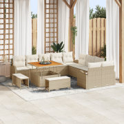 vidaXL 13-delad trädgårdsofa set med kuddar beige poly rattan akacia