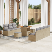 vidaXL 10-delat trädgårdsoffaset med kuddar beige polyrotting akacia, ...