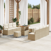 vidaXL 10-delat trädgårdssoffset med kuddar Beige Polyrotting Akacia