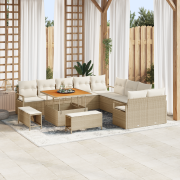 vidaXL 13 Delar Trädgårdsoffasett med Kuddar Beige Polyrotting Akacia
