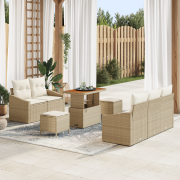 vidaXL 8-delad trädgårdsoff-set med kuddar Beige Poly Rattan Akacia