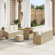 vidaXL 9-delad trädgårdsoffaset med kuddar beige poly-rattan akacia