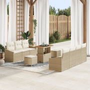 vidaXL 10-delars TrädgårdsoffSet med Kuddar Beige Poly Rattan Akacia