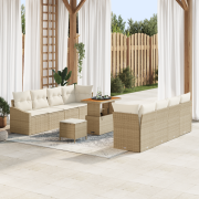 vidaXL 11 Delar Trädgårdsoffa Set med Kuddar Beige Poly Rattan Akacia