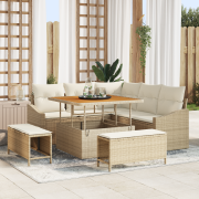 vidaXL 8-bitars trädgårdsoffset med kuddar beige poly rattan akacia