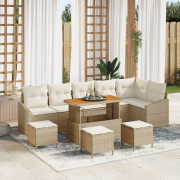 vidaXL 10 Delars Trädgårdsoffset med Kuddar Beige Poly Rattan Akacia