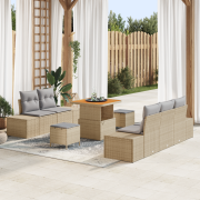 vidaXL 8-delad trädgårdsoffa set med kuddar beige poly rattan akacia