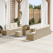 vidaXL 10-delat trädgårdsoffset med kuddar Beige Poly Rattan Akacia