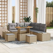 vidaXL 8 Delar Trädgårdsoffgrupp med Kuddar Beige Poly Rattan Akacia