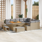 vidaXL 12 Delars Trädgårdsoffset med Dynor Beige Poly Rattan Akacia