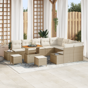 vidaXL 12-delars trädgårdsoffaset med kuddar beige poly rattan akacia