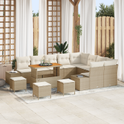vidaXL 13-delars trädgårdsoff-set med kuddar beige poly rattan akacia