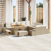 vidaXL 13-delars trädgårdsoffasett med kuddar beige poly rattan akacia