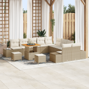 vidaXL 13-delars trädgårdsoffaset med kuddar Beige Poly Rattan Akacia