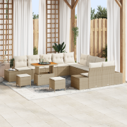 vidaXL 13-delad trädgårdsofagrupp med kuddar beige poly rattan akacia