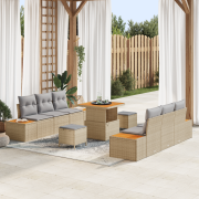vidaXL 9-delat trädgårdsoff set med kuddar beige poly rotting akacia, ...