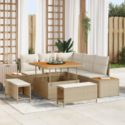 vidaXL 8-delat trädgårdsoffset med kuddar beige poly rattan akacia, vi...