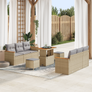 vidaXL 9 Delars Trädgårdsoffaset med Kuddar Beige Poly Rotting Akacia