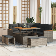 vidaXL 8-delat trädgårdsoffset med kuddar Grå Poly Rattan Acacia