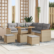 vidaXL 8-delad Trädgårdsoffagruppe med Kuddar Beige Poly Rattan Akacia...