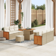 vidaXL 9-delars Trädgårdssoff-set med Dynor Beige Poly Rattan Akacia