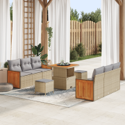vidaXL 9-delars trädgårdsofa-set med kuddar beige poly rattan akacia