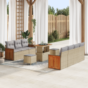 vidaXL 10-delad trädgårdsoffa med kuddar Beige Poly Rattan Acacia