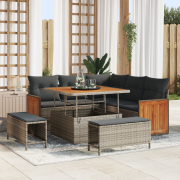 vidaXL 8-delat Trädgårdsofa-set med kuddar Grå Poly Rattan Akacia