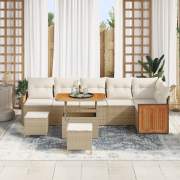 vidaXL 9-delars trädgårdsoffesats med kuddar Beige Poly Rattan Akacia