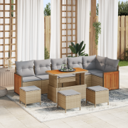 vidaXL 10-delat Trädgårdssoffset med Kuddar Beige Poly Rattan Akacia
