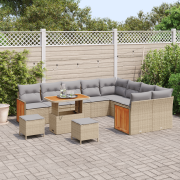 vidaXL 12-delars trädgårdsoffset med kuddar beige poly rattan akaciatr...