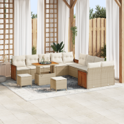 vidaXL 13-Piece Trädgårdsoffasett med Kuddar Beige Poly Rattan Akacia