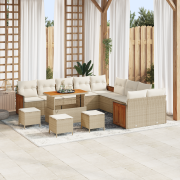 vidaXL 14-delars trädgårdsoffaset med dynor beige Poly Rattan Akacia