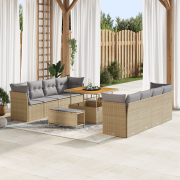 vidaXL 11-delars trädgårdsoffagrupp med kuddar Beige Poly-Rotting Akac...