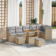 vidaXL 9-delars trädgårdsoffset med kuddar beige Poly Rattan Akacieträ