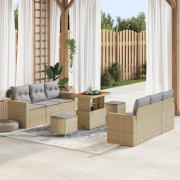 vidaXL 9-delad Trädgårdsoffaset med kuddar Beige Poly Rattan Akacia