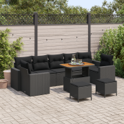 vidaXL 10 Delars Trädgårdsoff-set Med Kuddar Svart Poly Rattan Akacia