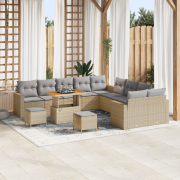 vidaXL 13-delat Trädgårdssoffset med Dynor Beige Poly Rattan Akacia