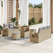 vidaXL 8-delars trädgårdsoffaset med kuddar beige poly rattan akacia