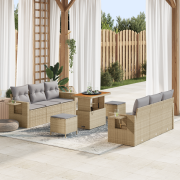 vidaXL 9-delad Trädgårdsoffaset med Kuddar Beige Poly Rottning Akacia