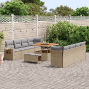 vidaXL 11 Delars Trädgårdssoffset med Kuddar Beige Poly Rattan Akacia