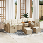 vidaXL 10-delad Trädgårdsoffagrupper med Kuddar Grädde Poly Rattan Aca...
