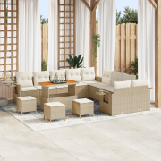 vidaXL 14 Delars Trädgårdsoffasett med Kuddar Beige Poly Rattan Akacia