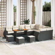 vidaXL 13-delars trädgårdsofa set med kuddar svart poly rattan akacia